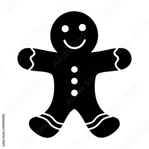 A cheerful gingerbread man silhouette with a happy face and decorative details