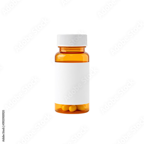 Bottle of Yellow Pills With Blank Label on a White Background in a Simple Set...