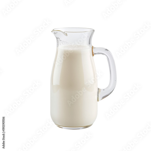 Milk is Poured Into a Glass Jug on a White Background for Serving or Cooking