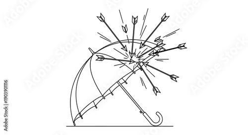 Umbrella Protecting from Arrows Vector - Risk Management and Insurance Concept