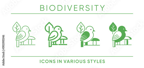 Biodiversity emblem in various graphic styles