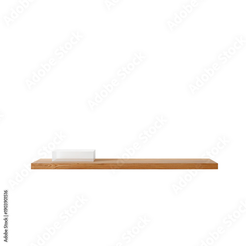 Modern Wooden Shelf With White Storage Box Placed on It in a Light Room