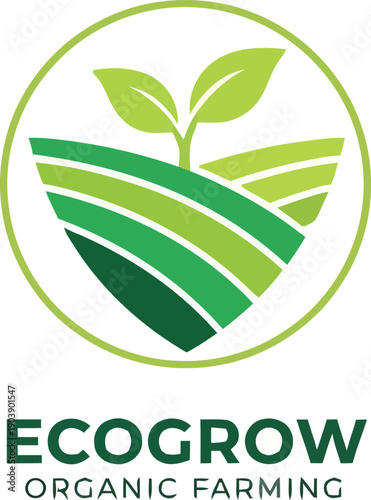 Ecogrow organic farming logo featuring green fields and sprout in circle.