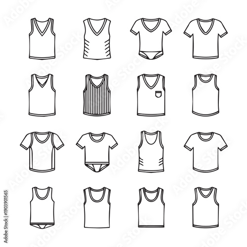 Collection of Men's Tank Tops and T-Shirts Line Art Icons