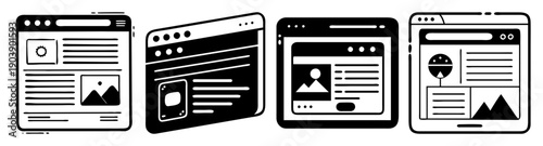 Set of modern flat vector webpage icons with navigation elements and mobile responsive design for web development and UI UX
