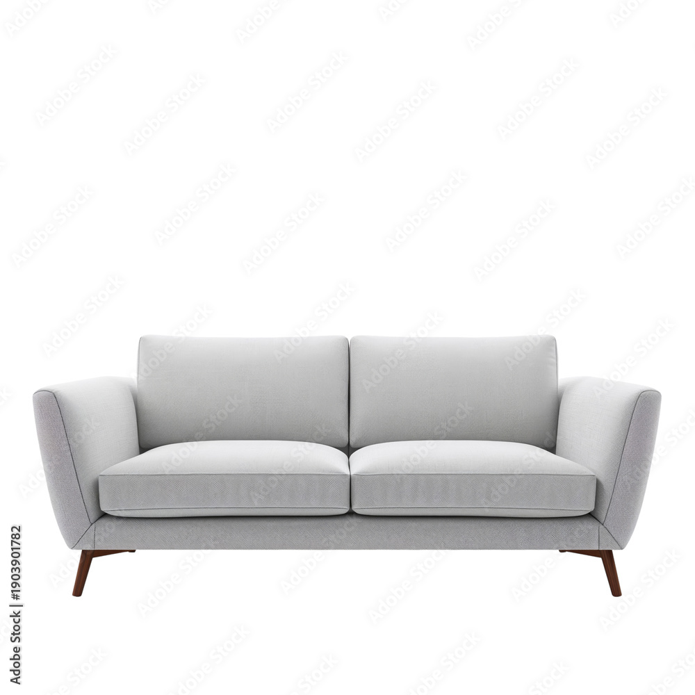 Fototapeta premium Comfortable Grey Sofa With Wooden Legs in a Simple Setting