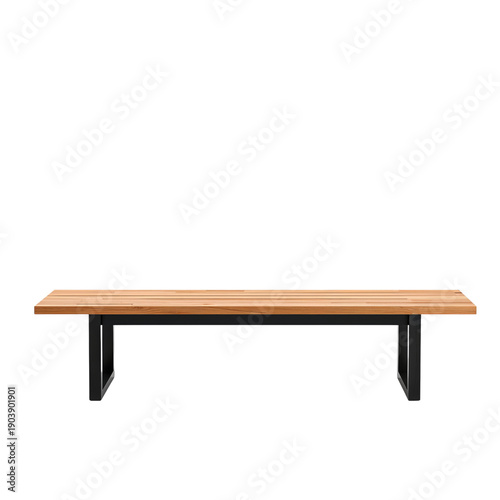 Wooden Bench With Black Metal Legs in a Modern Setting During Daylight Hours