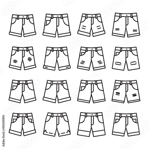 Collection of Shorts Icons, Simple Line Art for Fashion and Apparel Concepts