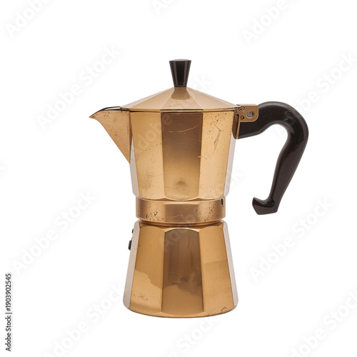 Vintage Brass Coffee Maker Placed on a Simple Surface With a Slight Shine Und...