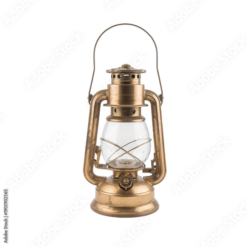 Old Brass Lantern on Display With a Clear Glass Body in a Vintage Setting Wit...