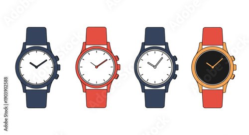 Watches Line art color flat style