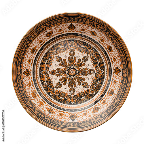 Decorative Plate With Intricate Patterns and Designs on Display for Viewing