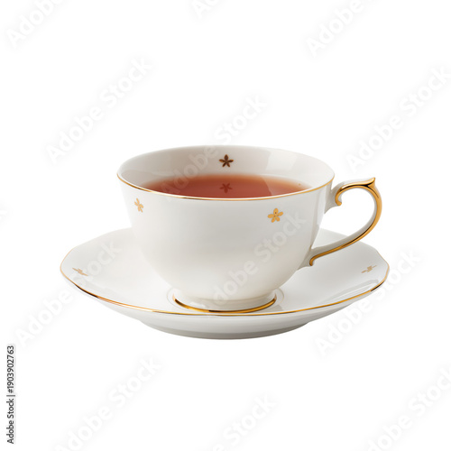 Cup of Tea Placed on a Saucer With a Golden Rim in a Cozy Setting in the Afte...