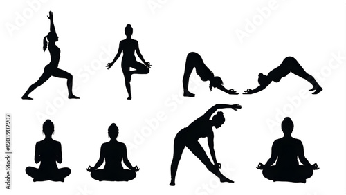 Yoga Silhouette Vector Set: Women Meditation Poses, Fitness Workout, Asana & Stretching Figures