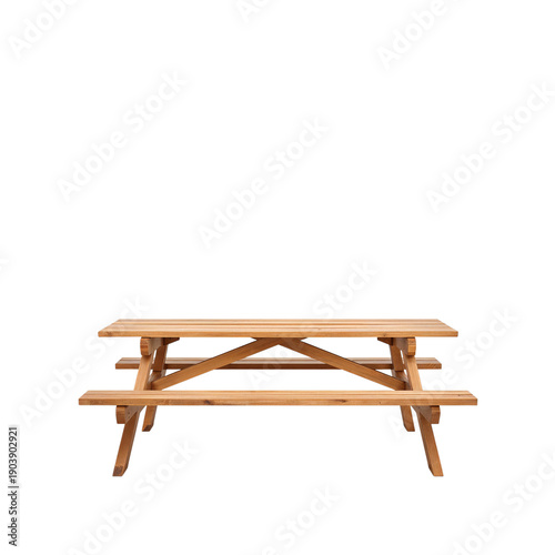 Wooden Picnic Table Positioned in a Park Setting for Outdoor Gatherings and M...