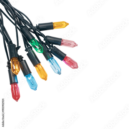 Colorful String Lights Hang Together, Ready for Decoration During Festive Sea...