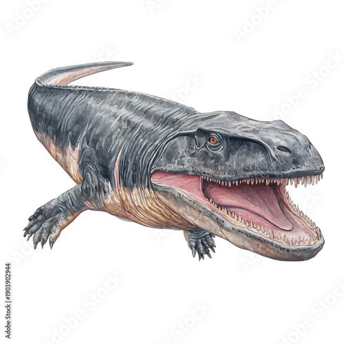 Mosasaurus, clipart watercolor vector with gentle, isolated on a white background.