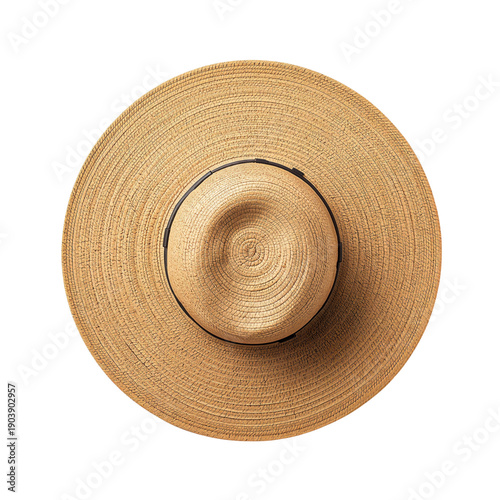Wide-brimmed Straw Hat Seen From Above on a Light Neutral Background