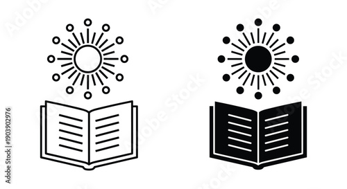 Open Book with Sun Symbolizing Knowledge and Education
