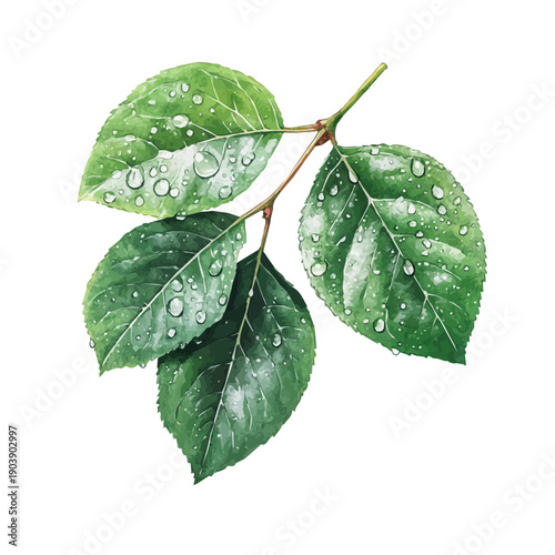 Morning Dew, vector watercolor clipart with soft pastel strokes, isolated on a white background.