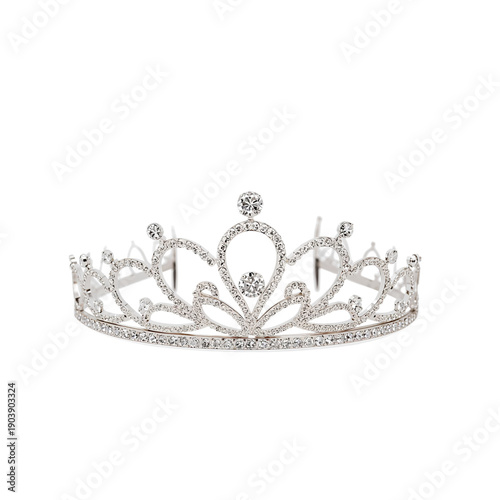 Sparkling Silver Crown With Intricate Design Displayed on a Plain Background