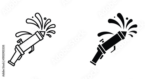 Black and White Fire Extinguisher Illustration with Spray