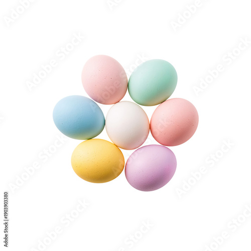 Colorful Eggs Arranged in a Circle on a White Background for a Spring Celebra...