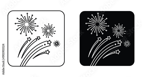Fireworks celebration vector illustration on light and dark square backgrounds for festive events and new year