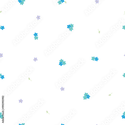 Seamless floral pattern stylization forget-me-not blue and violet flowers. Myosotis little flower pattern on white background, vector eps 10