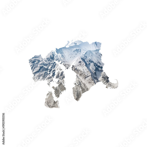 Mountains Stand out in an Abstract Design Showing Snow-Capped Peaks on a Clea...