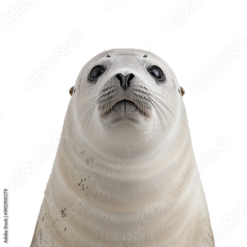 Seal Looking Directly at the Camera With a Neutral Expression in a Plain Back...
