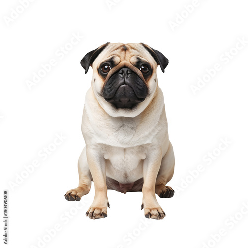 Pug Sitting on a Plain Background Looking at the Camera With a Curious Expres...