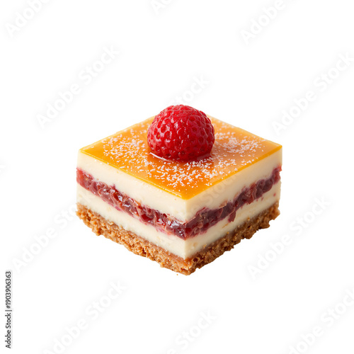 Dessert With Layers of Cream, Jelly, and Cherry on Top Served on a White Back...