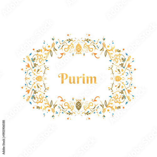 Celebration of Purim With Gold Decorations and Festive Elements in a Simple D...