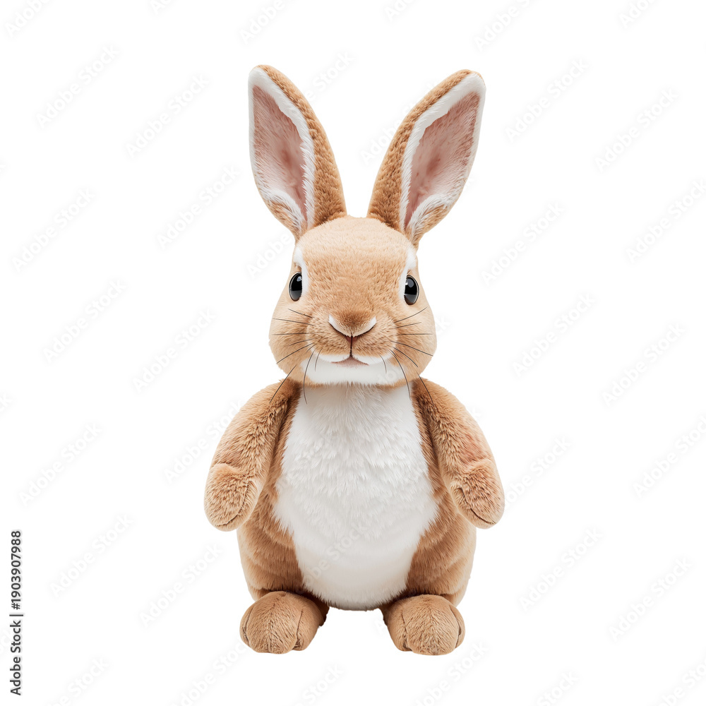 Obraz premium Soft Toy Rabbit Sitting Upright on a Plain Background
