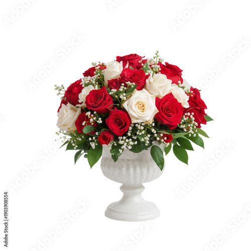 Bright Arrangement of Roses in a Decorative Vase on a White Background