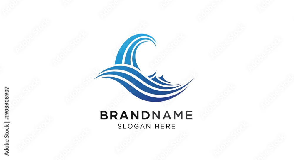 Fototapeta premium Blue Wave Logo Design Template Illustration.
