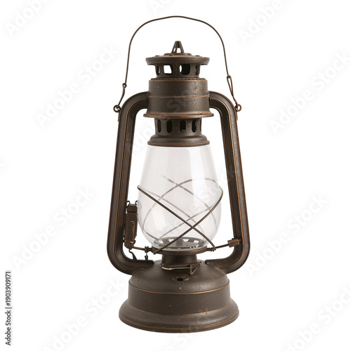 Old Metal Lantern Sitting on a Table With Warm Light Illuminating the Surroun...