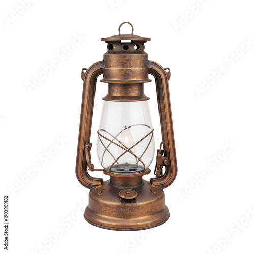 Old Metal Lantern Sitting on a Table With Warm Light Illuminating the Surroun...