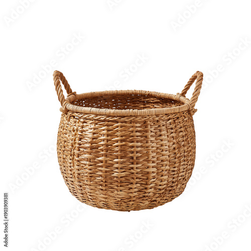 Brown Woven Basket With Handles Used for Storage or Decoration in a Home