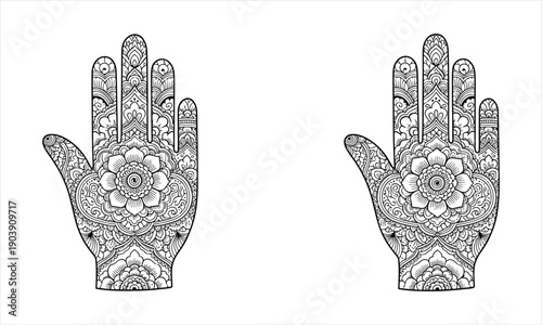 Professional Henna Mehndi Design Collection Intricate Mandala and Floral Hand Art Illustration for Bridal and Festive Events