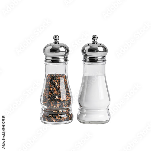 Salt and Pepper Shakers Placed on a Table During a Meal in a Dining Setting
