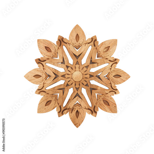Wooden Carved Design in Star Shape Made With Intricate Details and Natural Fi...