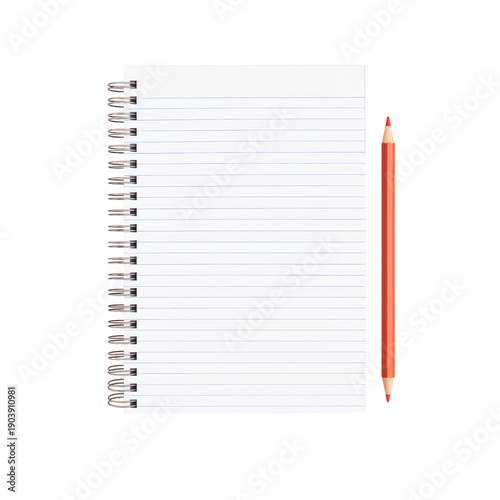 Blank Notebook With a Red Pencil Placed Beside It on a White Background
