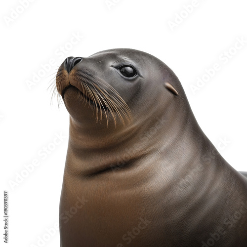 Seal Looks Upward With Curiosity in a Bright White Background Setting