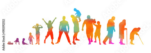 The colored life cycle of a man. Not AI, vector illustration.