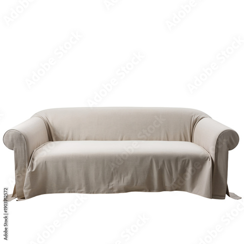 Neutral Sofa With Slipcover Placed in a Simple Indoor Setting During Daylight
