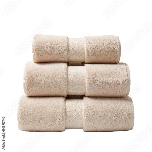 Soft and Fluffy Towels Stacked Neatly in a Bathroom for Daily Use After Bathi...