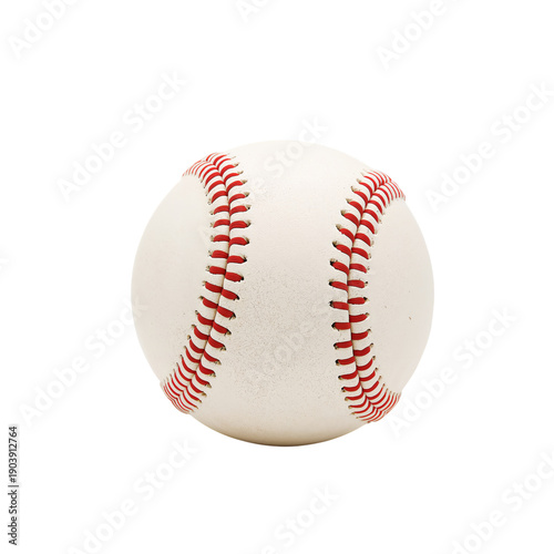 Baseball Sits on White Background Showing Its Red Stitching in a Simple Scene