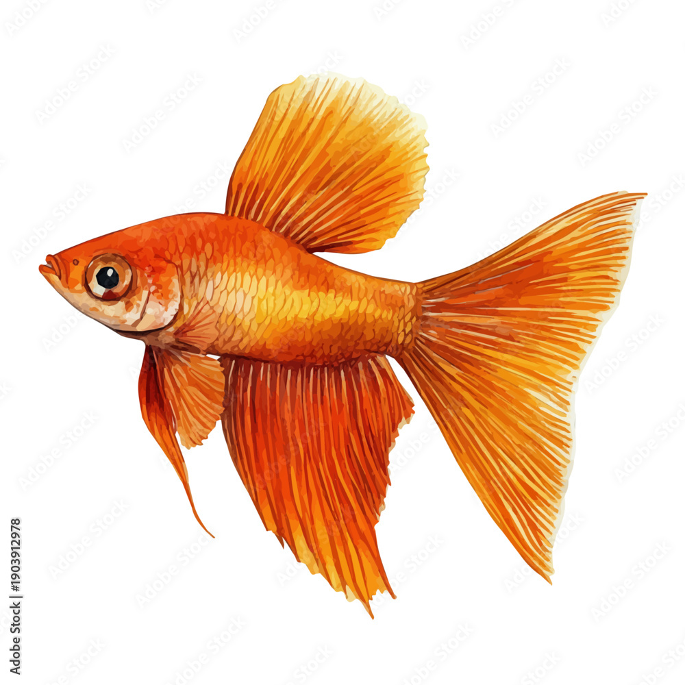 Fototapeta premium Guppy Fish, playful watercolor vector painting with subtle shadowing and soft gradients, isolated on a white background.